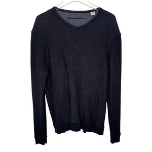 Tommy Bahama Sweater Men's Black Solid Long Sleeve V-Neck Silk Blend Size Medium